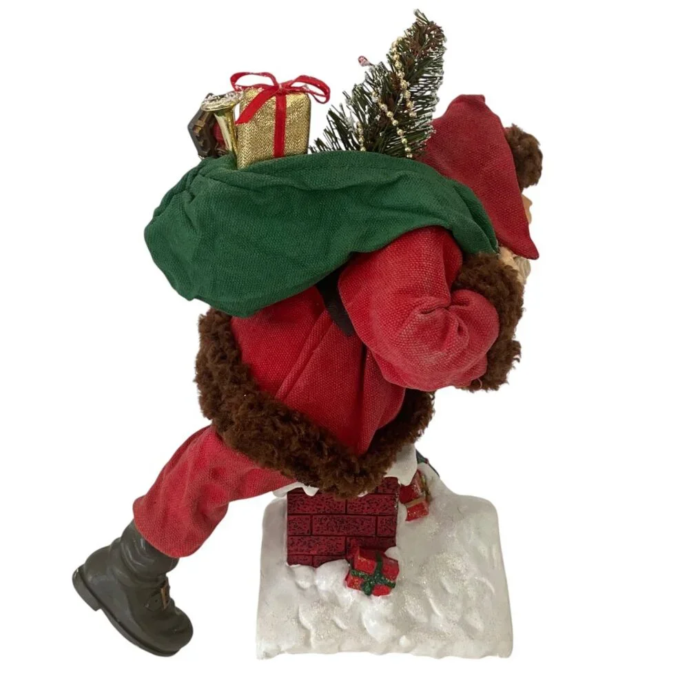Vintage 90s Santa Claus Figurine Gift Delivery Chimney Fabric Mache 9